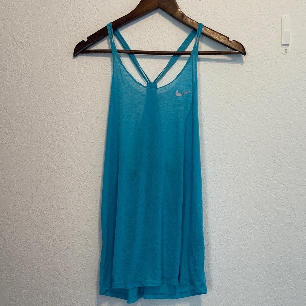 Nike Dri-Fit Aqua Blue Racerback Tank Top Lightweight Breathable Size L Workout